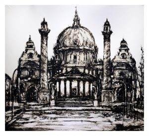 Karlskirche, Wien (1956), Japantusche auf Folienkarton